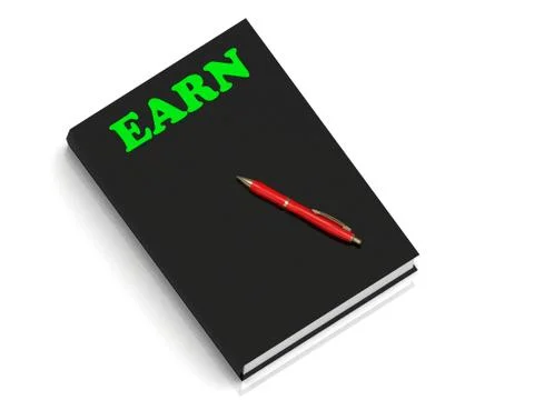 EARN- inscription of green letters on black book on white background Stock Illustration