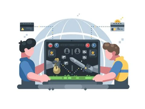 Earn money in online computer game 스톡 일러스트