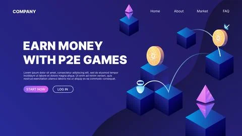 Earn Money with Play to Earn Games. Landing Web Page Template Stock Illustration