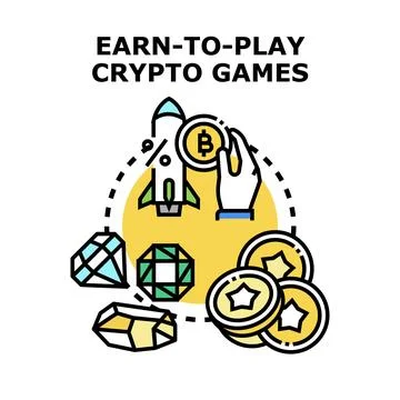 Earn to play crypto games concept vector illustration Stock Illustration