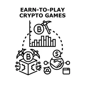 Earn to play crypto games system with blockchain transactions Stock Illustration