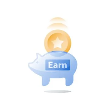 Earn points, loyalty program, collect bonus tokens, cash back, piggy bank, pe 스톡 일러스트