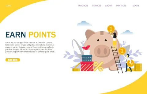 Earn points vector website landing page design template Stock Illustration