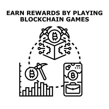 Earn rewards playing blockchain crypto blockchain games Stock Illustration