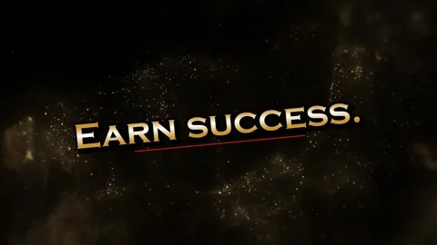 Earn success text animation featuring golden floating particles against a dark Vidéo 345499610