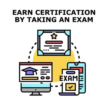 Earning certification through online exam and learning Stock Illustration