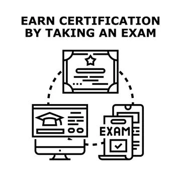 Earning certification through online exam and learning Stock Illustration
