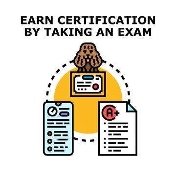 Earning certification through online exam and study process Stock Illustration