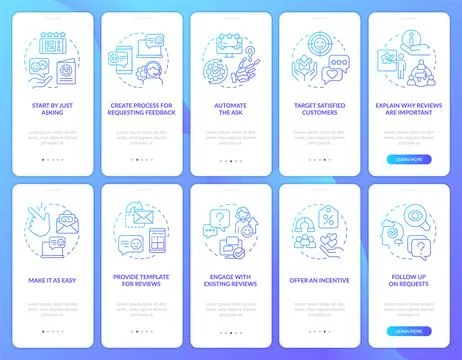 Earning customer loyalty blue gradient onboarding mobile app screen set Stock Illustration