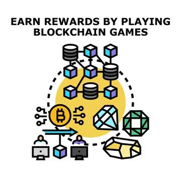 Earning digital rewards playing blockchain game Stock Illustration