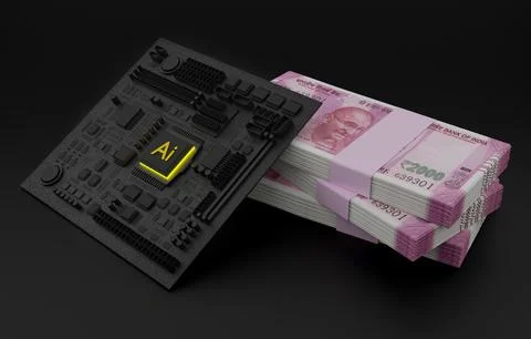 Earning Money from AI Artificial Intelligence, Motherboard and Processor - .. Illustrazione stock