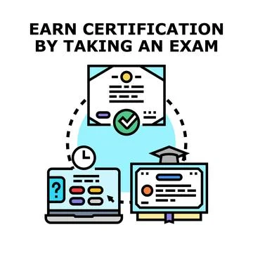 Earning professional certification after passing online exam Stock Illustration