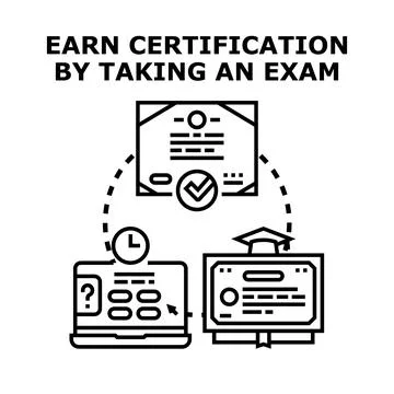 Earning professional certification after passing online exam Stock Illustration