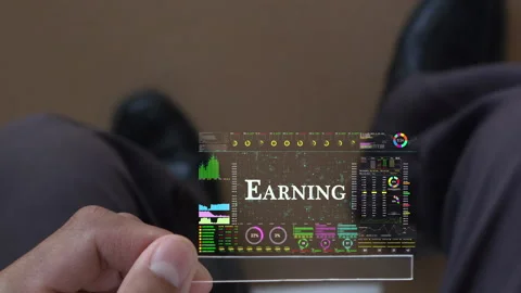 Earning text on business data number futuristic hologram background. Stock Footage 281225125