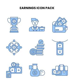 Earnings Blue Vector Icons Pack Stock Illustration