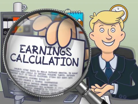 Earnings Calculation through Magnifier. Doodle Concept Stock Illustration