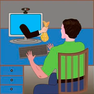 Earnings on a computer on the Internet Stock Illustration