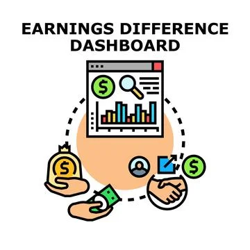 Earnings difference dashboard analyzing financial income data Stock Illustration