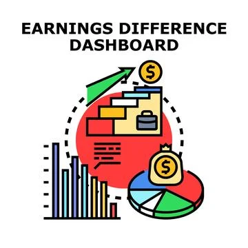 Earnings difference dashboard showing financial data analysis Stock Illustration