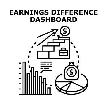 Earnings difference dashboard showing financial data analysis Stock Illustration