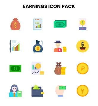 Earnings Flat Bundle Icons Pack Illustrazione stock