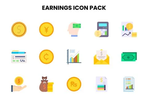 Earnings Flat Design Icons Pack Stock Illustration