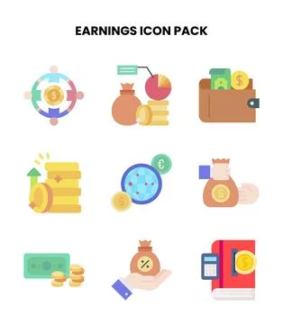 Earnings Flat Design Icons Pack Stock Illustration