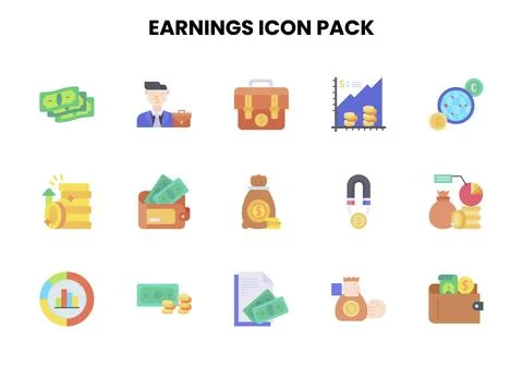Earnings Flat Icons Pack Stock Illustration
