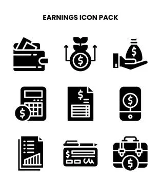 Earnings Glyph Vector Icons Pack Stock Illustration