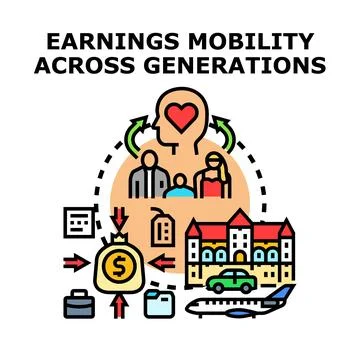 Earnings mobility across generations concept icon Stock Illustration