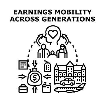 Earnings mobility across generations concept icon Stock Illustration