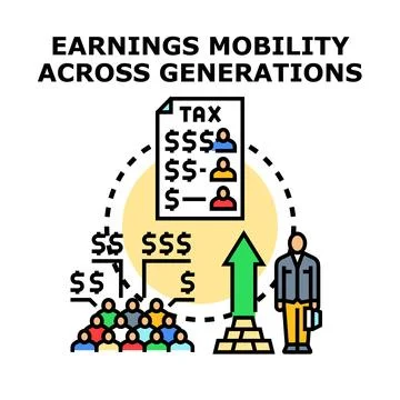 Earnings mobility across generations improving financial success Stock Illustration