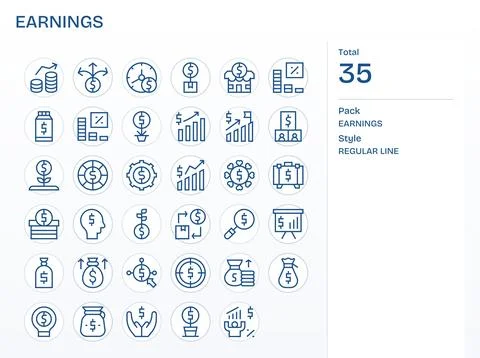 Earnings Vector Icon Toolkit featuring 35 PIXEL Perfect High Resolution Reg.. Illustrazione stock