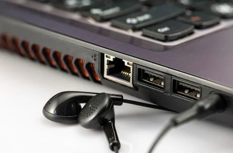 Earphone and notebook computer Foto stock