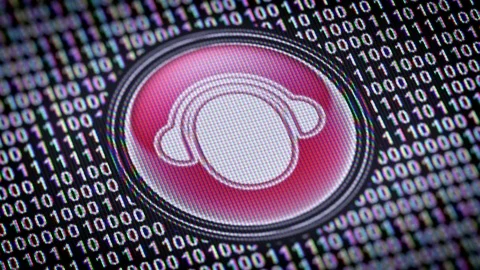 Earphone icon. Binary code ( array of bits ) in the screen. Looping footage Video stock 110727911