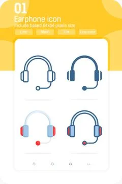 Earphone premium icon set with multiple style isolated on white background Stock Illustration