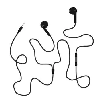Earphones with connector and switch controller isolated on white background Stock Illustration