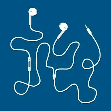 Earphones with connector and switch controller isolated on blue background Stock-Illustration