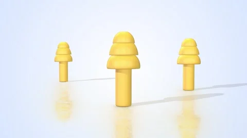 Earplugs on a Light Reflective Floor. Yellow Earplugs 3D Animation. 4K Stock Footage 302440145