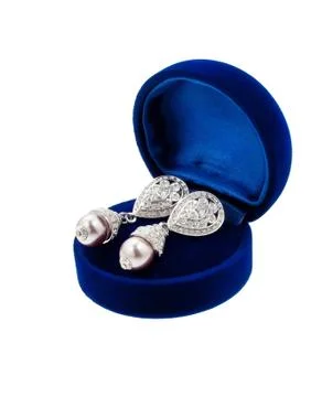 Earring in blue present box Stock Photos