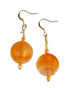 Earrings made of plastic on a white background Stock Photos