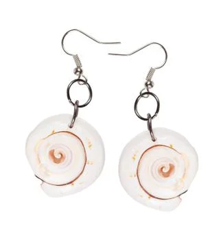 Earrings from seashells. isolated on white background Stock Photos