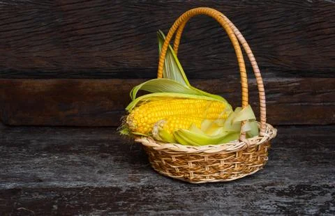 Ears of corn in a basket Stock Photos