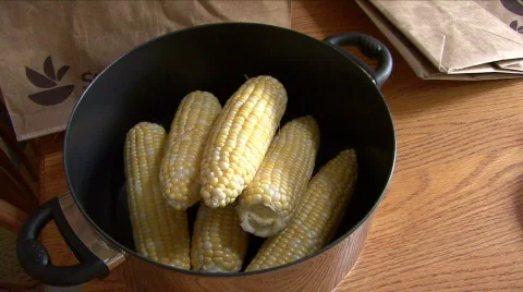 Ears Of Corn In Pot Stock Footage 733053