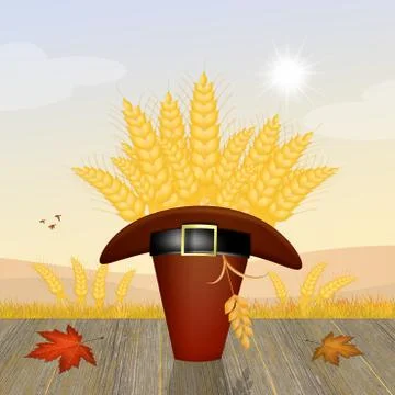 Ears of corn in Thanksgiving hat Stock Illustration