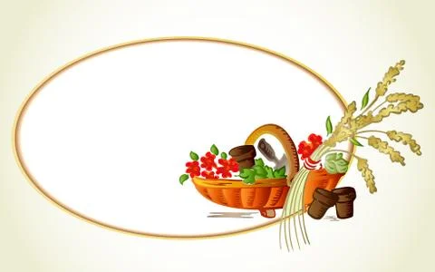 Ears of wheat, flowers in the basket. Vector card Stockillustratie