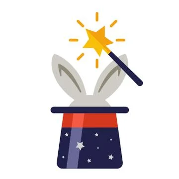 Ears of a white rabbit in a top hat. show focus to children. Stock Illustration