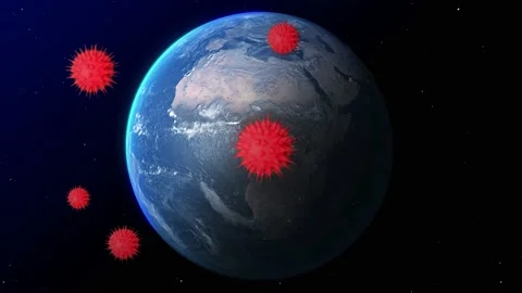 The Earth 3D slowly rotating in space with Corona Virus COVID 19 SEAMLESS LOOP Stock Footage 131102297