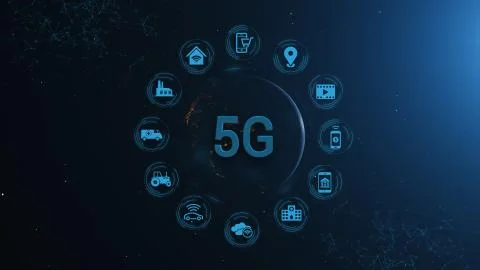 Earth 5G Network iot Internet of Things Future Benefits Full Orb Night Stock Illustration