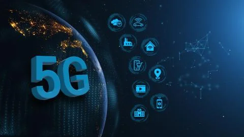 Earth 5G Network iot Internet of Things Future Benefits Half Orb Night Stock Illustration